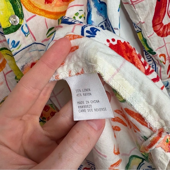 🦐 Calypso St. Barth Cajun Crab Novelty Vacation Print Button Down Linen Blend XL - Picture 6 of 7